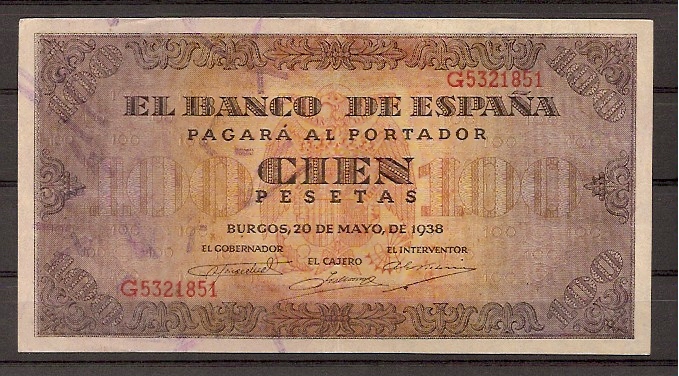 Estado Español (1936 - 1975) - 100 ptas - 485 - ebc - 20/5/1938 - ref.G5321851 - Click en la imagen para cerrar