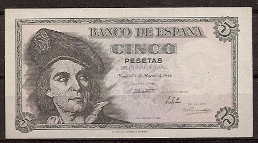 État Espagnol (1936 - 1975) - 5 ptas - 465 - ebc - 5/3/1948 - réf.J07388051