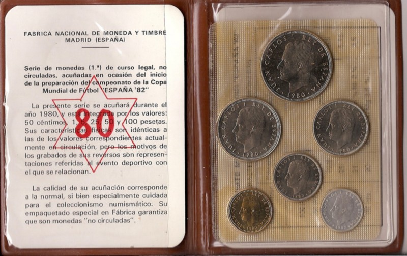 Hiszpania - Juan Carlos I (pesety) - Oficjalne etui - Rok 1980*80 (piłka nożna) - Roczny portfel