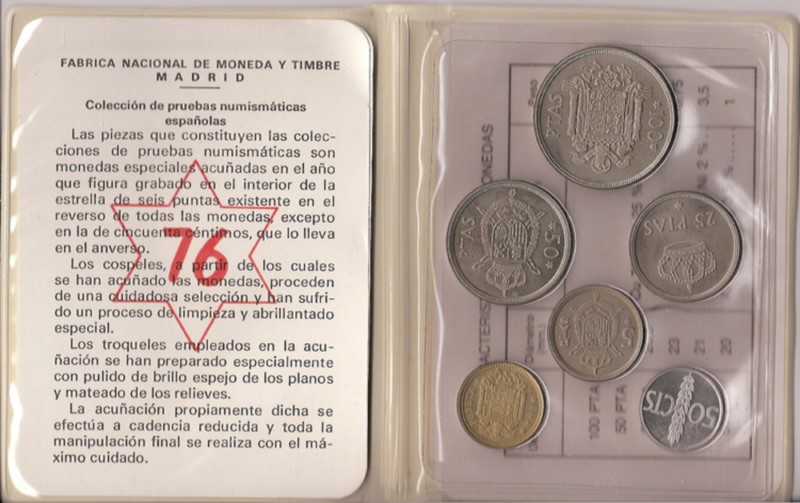 Espanha - Juan Carlos I (pesetas) - Estojos oficiais - Ano 1975*76 - Carteira anual - Provas
