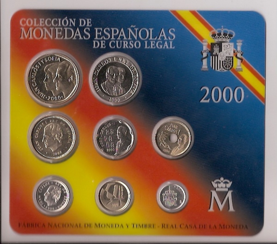 Espanha - Juan Carlos I (pesetas) - Estojos oficiais - Ano 2000 - Coleção Anual