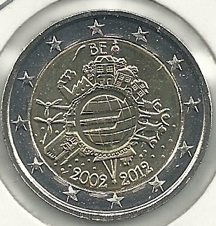 Moneda 2€ - Belgica - SC - Año 2012 - 10 aniversario euro - Click en la imagen para cerrar