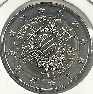 2€ - Eslovenia - SC - Año 2012 - Decimo aniversario del euro   - Click en la imagen para cerrar