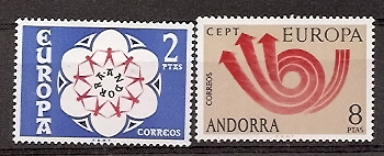 Sellos - Países - Andorra - Correo Español - Series completas - 1973 - 085/086 - ** - Click en la imagen para cerrar